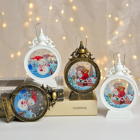 Weihnachts LED Laterne Nachtlicht Retro Acryl Glas Warmes Licht Heimdekoration Europäischer Stil Weihnachtsmann Schneemann Muster