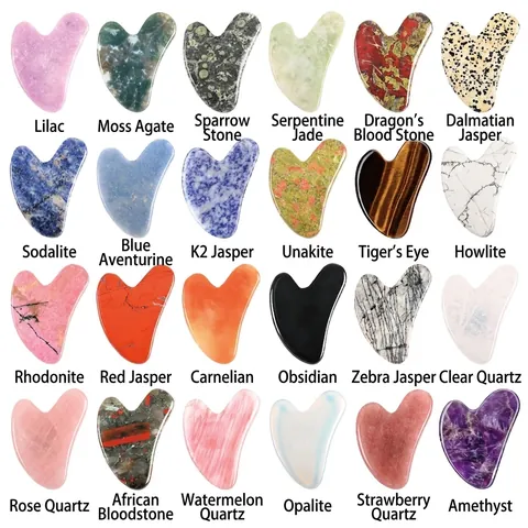 Heart Shaped Gua Sha Scraping Board Natural Rose Quartz Jade Crystal Amethyst Stone Facial Body Massage Skin Care Beauty Tool