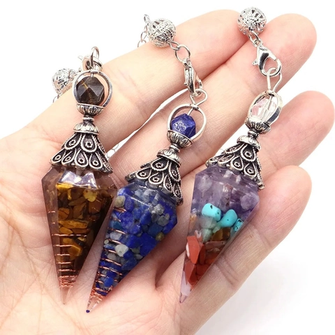 Natural Crystal Hexagonal Cone Pendulum Necklace With Retro Hollow Metal Cap For Dowsing Meditation Healing Jewelry
