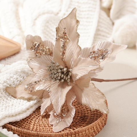 Künstliche Weihnachtssternblumen Aus Samt Mit Glitzer Pailletten Und Stiel Für Weihnachtsbaum Feiertagsdekoration Zu Hause