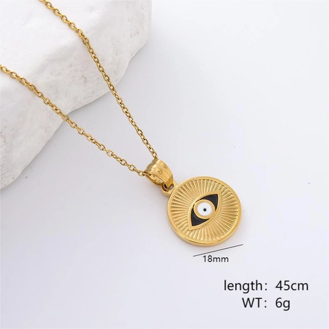 Collier Pendentif Œil Maléfique Cœur Rond Plaqué Or 18K Acier Inoxydable Bijoux Style Bohème Rétro Pour Femmes