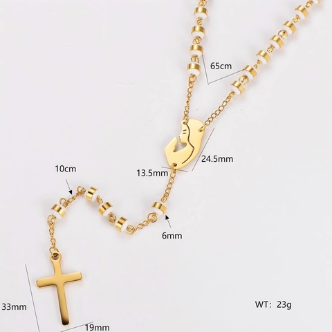 Rozenkrans Ketting Van Roestvrij Staal Maagd Maria Crucifix Kruis Hanger Religieuze Gebedsjuwelen Voor Heren Dames