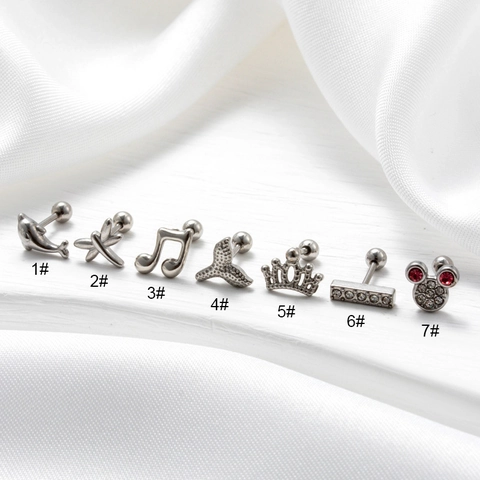 Pendientes De Cartílago Acero Inoxidable Zircón Delfín Libélula Corona Forma Piercing Joyería Mujeres