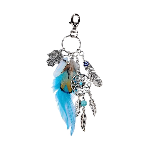 Portachiavi Acchiappasogni Bohemienne Lega Piuma Mano Di Fatima Malocchio Ciondolo Etnico Borsa Accessorio Per Donna Regalo Auto