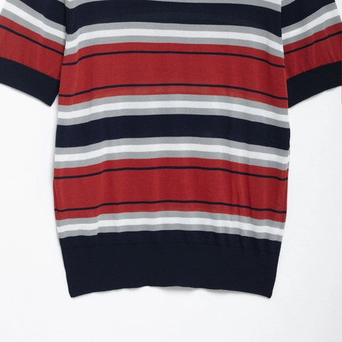 Top In Maglia A Maniche Corte A Righe Multicolore Da Donna Con Scollo Rotondo Pullover In Poliestere Morbido Casual