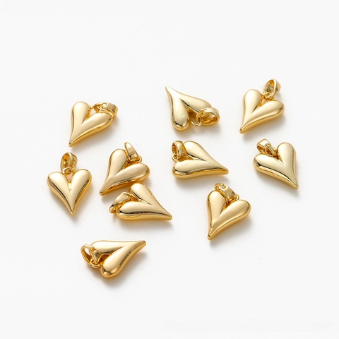 Colgante De Corazón Latón Bañado En Oro 18K Superficie Pulida Lisa Conservación De Color Para Creación De Collar Pulsera DIY