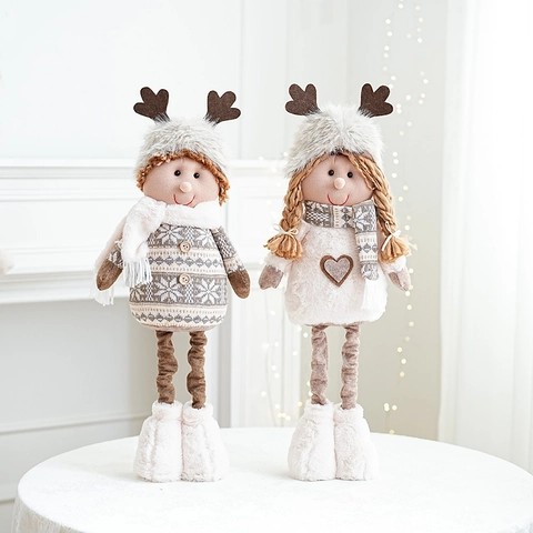 Adorno De Muñeca De Peluche De Navidad Tejido Piel Sintética Astas De Reno Patrón De Copo De Nieve Decoración De Escritorio