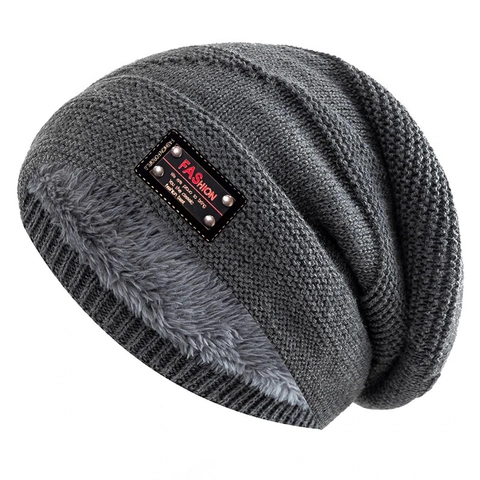 Bonnet En Maille D'Hiver Et Cache-Col Chaud Doublé Polaire Épais Slouchy Bonnet Avec Écusson En Cuir Mode Hommes Femmes