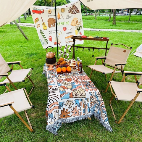Bohemian Geweven Deken Katoenmix Zonneschijn Jacquard Woondeken Met Kwastjes Voor Kamperen Picknick Bankdecoratie