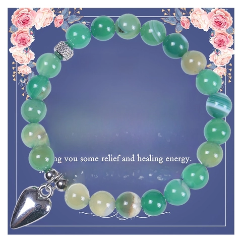 Natural Stone Agate Beaded Bracelet With Metal Heart Pendant Healing Crystal Stress Relief Jewelry Gift With Message Card