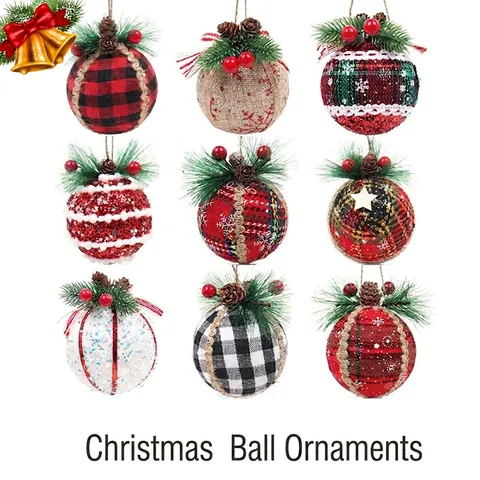 Addobbi Per Albero Di Natale Palle Tessuto Scozzese Lino Avvolto Con Pigne Bacche Decorazioni Appese Per Feste Natalizie Stile Rustico