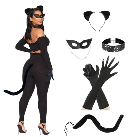 Catwoman Cosplay Accessoires Kunstbont Pluche Pailletten Polyester Voor Halloween Party Maskerade Rekwisieten