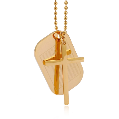 Roestvrijstalen Kruis Hanger Dog Tag Ketting Gegraveerd Onzevader Dubbele Hanger Bolletjesketting Hip Hop Heren Dames