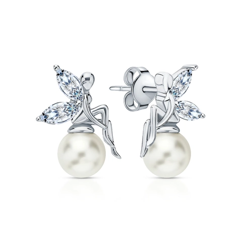 Orecchini A Lobo Con Künstliche Perle Fata Con Perno In Argento Sterling 925 Zircone Intarsiato Elegante Stile Fiabesco