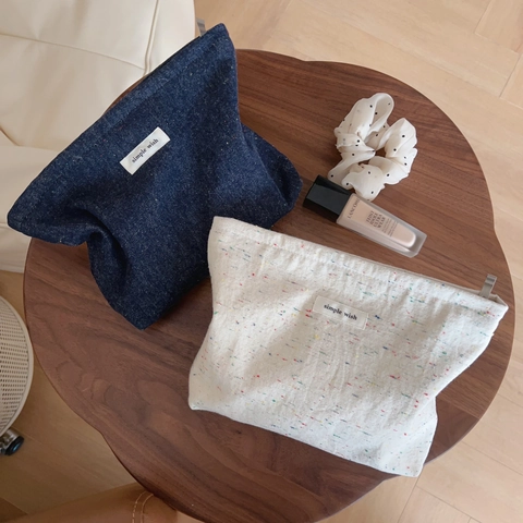Borsa Trucchi In Tela Denim Pochette Organizzatore Con Macchie Colorate Chiusura A Cerniera Per Uso Quotidiano Viaggio Stile Retrò