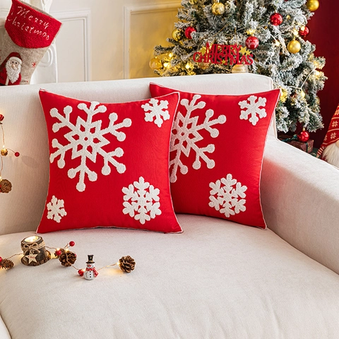 Sneeuwvlok Geborduurde Kussensloop Kerst Winter Decoratieve Kussenhoes Getuft 3D Ontwerp Verborgen Rits Voor Sofa Bed