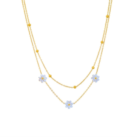 Layered Daisy Flower Pendant Necklace Titanium Stainless Steel White Shell Gold Tone Elegant Clavicle Chain Jewelry For Women