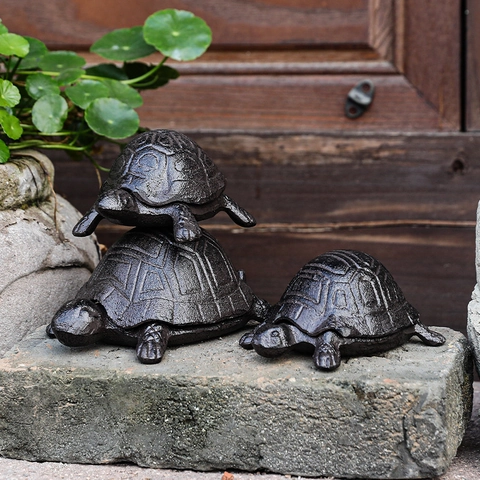 Vintage Cast Iron Animal Key Holder Storage Box Retro Metal Turtle Frog Ladybug Figurine Desktop Ornament Entryway Decoration