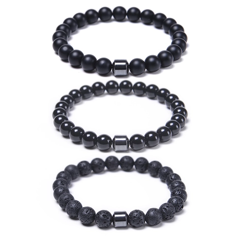 Natural Stone Beaded Bracelet Lava Rock Tiger Eye Obsidian Hematite For Men Women Unisex Elastic Cord Handmade Jewelry Gift