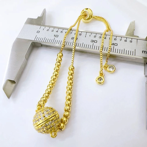 Verstelbare Schuifarmband Koper Verguld Ronde Kralen Zirkonia Elegante Sieraden Voor Dames