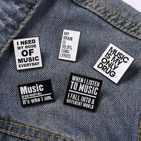 Musik Zitate Emaille Pins Set Schwarz Weiß Legierung Brosche Slogan Abzeichen Für Kleidung Rucksack Unisex Schmuck Geschenk