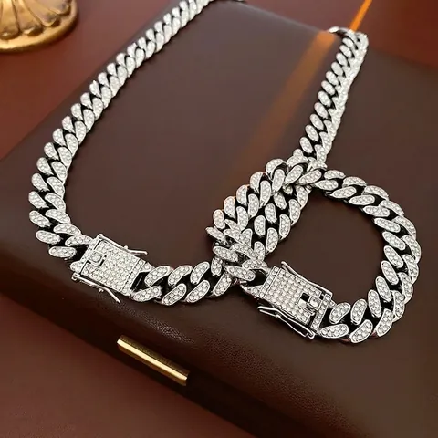 Catena Cubana Lega Strass Collana E Bracciale Punk Hip Hop Moda Geometrica Gioielli Alla Moda Per Donne