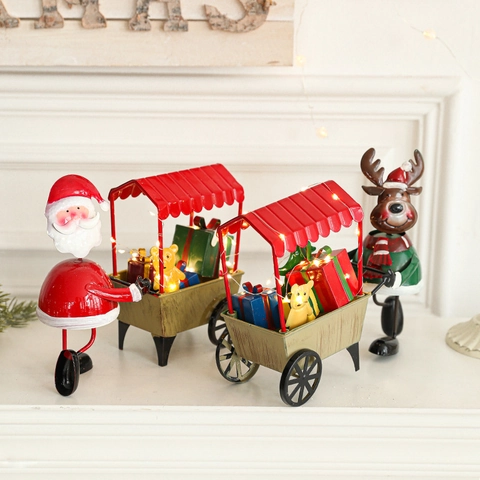 Decorazioni Da Tavolo Natalizie In Ferro Arte LED Luminoso Babbo Natale Renna Slitta Treno Vintage Casa Decor Regalo