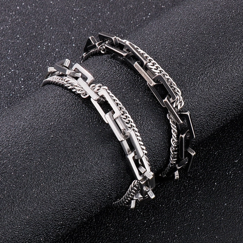 Bracciale A Catena Cubana A Doppio Strato In Acciaio Inossidabile Geometrico Minimalista Gioielli Industriali Per Uomo Donna