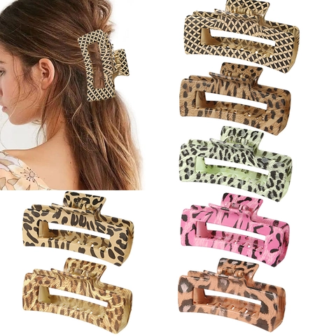 Mollette Per Capelli Plastica Rettangolo Vuoto Stampa Leopardo Zebra Antiscivolo Moda Retrò Accessori Per Capelli Donna