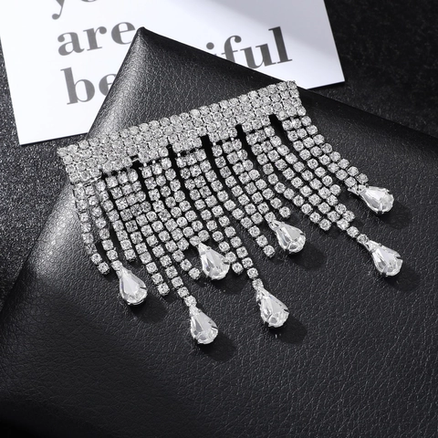 Pinza De Pelo Con Borla De Strass Clip De Pelo Largo Cristal Gota Aleación Horquilla Elegante Accesorios Brillantes Mujeres