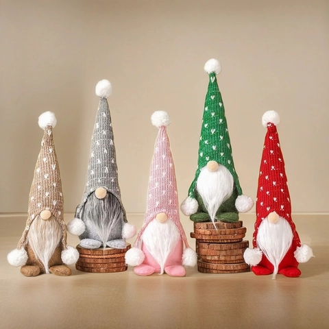 Christmas Gnome Rudolph Faceless Doll Nordic Knit Hat Plush Heart Pattern Standing Ornament Home Decoration Party Ornament