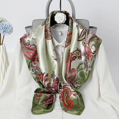 Paisley Print Satin Viereckiges Tuch Großes Bandana Kopftuch Halstuch Für Damen Böhmisch Vintage Elegant Accessoire