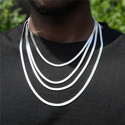 Flat Snake Chain Necklace Stainless Steel Herringbone Blade Link High Polished Hip Hop Jewelry Unisex