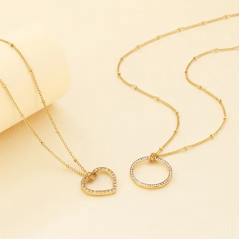 Herz Rund Anhänger Halskette Edelstahl Hohl Zirkonia Eingelegt Vergoldet Perlenkette Mode Schmuck Für Damen