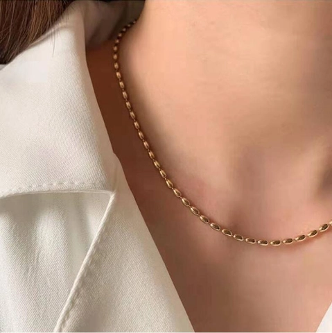 Collar De Cadena De Cuentas Minimalista Para Mujer Acero De Titanio Chapado En Oro 18K Al Vacío Gargantilla