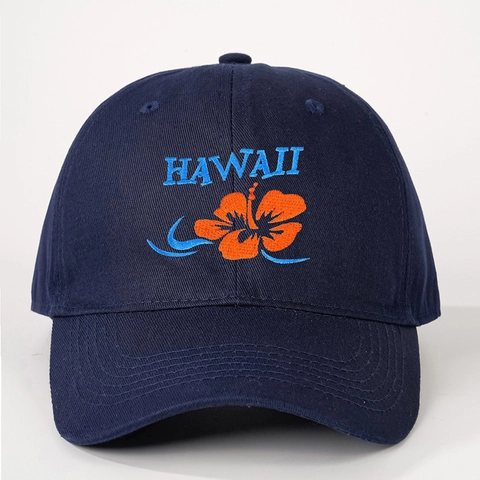 Hawaii Embroidery Baseball Cap Polyester Adjustable Sun Protection Hibiscus Flower Tropical Vacation Hat