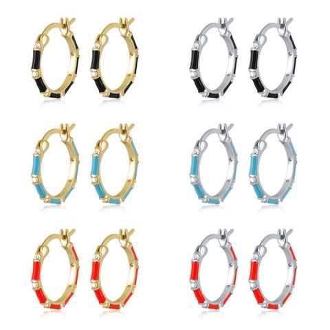 Orecchini a Cerchio in Smalto a Nodo di Bambù Con Perno in Argento Sterling 925 Orecchini in Rame Retrò Strass per Donna Gioielli di Moda