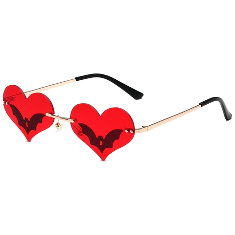 Occhiali Da Sole Senza Montura A Forma Di Cuore E Pipistrello Montatura In Metallo UV400 Novità Gothic Halloween