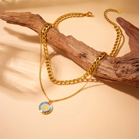 Gold Vergoldet Edelstahl Mehrlagige Halskette Hamsa Hand Böser Blick Baum Des Lebens Anhänger Vintage Boho Schmuck Damen
