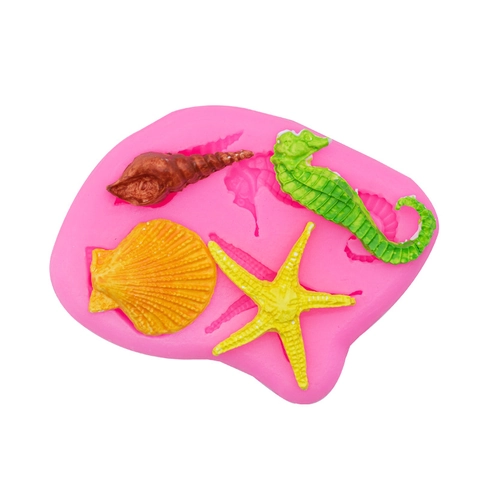 Seahorse Starfish Shell Conch Silicone Mold For Fondant Cake Decoration Chocolate Soap Clay Resin Crafting DIY Baking Tool