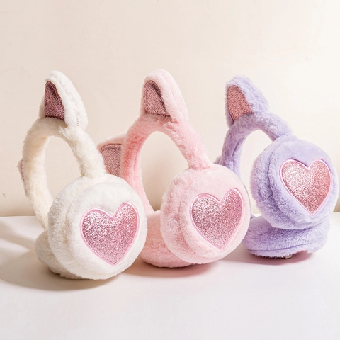Paraorecchi In Peluche Bambini Orecchie Di Gatto Paillettes Caldo Inverno Regolabile Pelliccia Di Coniglio Sintetica