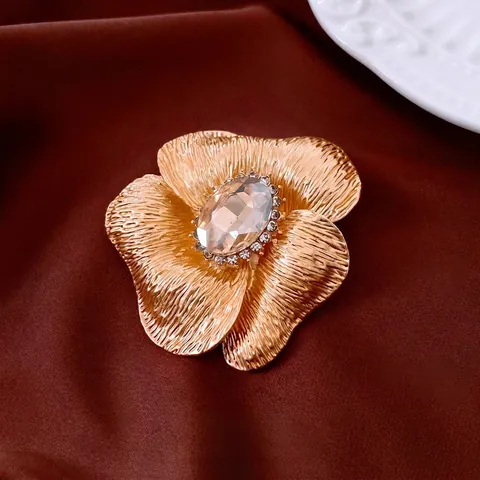 Broche Fleur Vintage Alliage Strass Épingle Cristal Fleur Style Palais Accessoire Élégant Femmes Costumes Robes