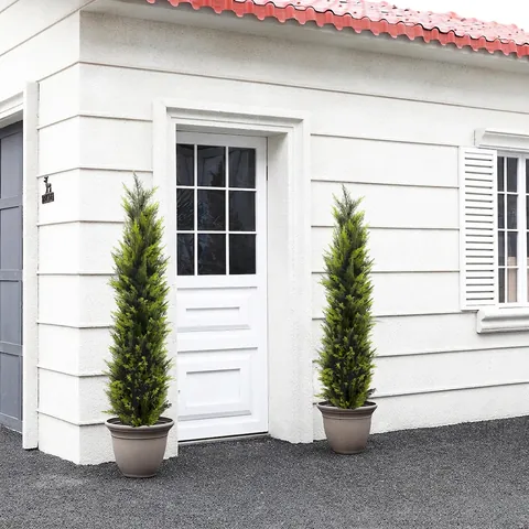 Artificial Cypress Tree Plastic Faux Cedar Tower Shaped Removable Greenery Home Garden Porch Entryway Decor Christmas