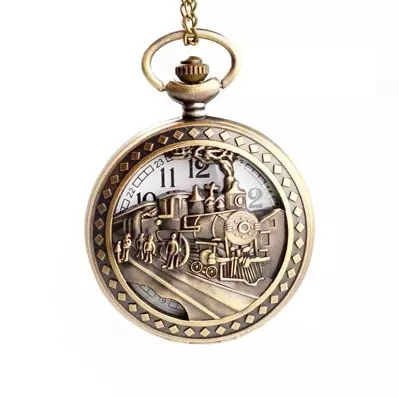 Vintage Bronze Steam Train Locomotive Design Quartz Pocket Watch Hollow Relief Alloy Pendant Necklace Watch For Women Men