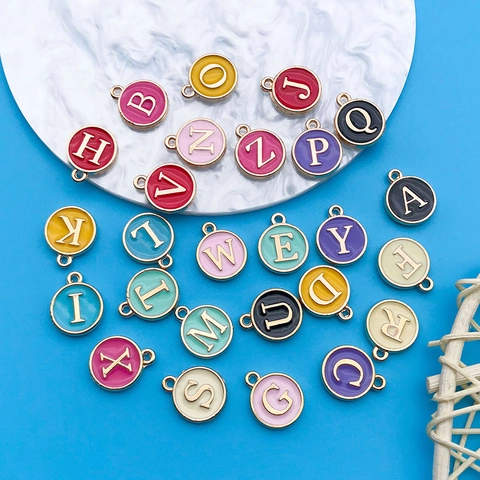 Pendentifs Lettre Alphabet Alliage Émail Rond Double Face Pour Création Bijoux DIY Bracelet Collier Porte-Clés