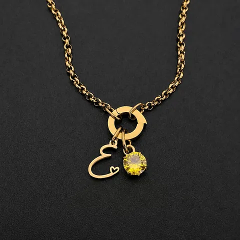 Roestvrijstalen Alfabet Cursieve Letter Hanger Halsketting Exquise Gele Strass Hart Initiële Charm Halsketting Voor Vrouwen Amerikaanse Luxe DIY Sieraden