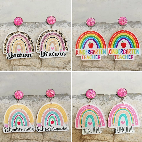 Acryl Regenbogen Apfel Leopard Print Ohrhänger Mit Edelstahl Ohrstecker Für Lehrer Und Schulberater