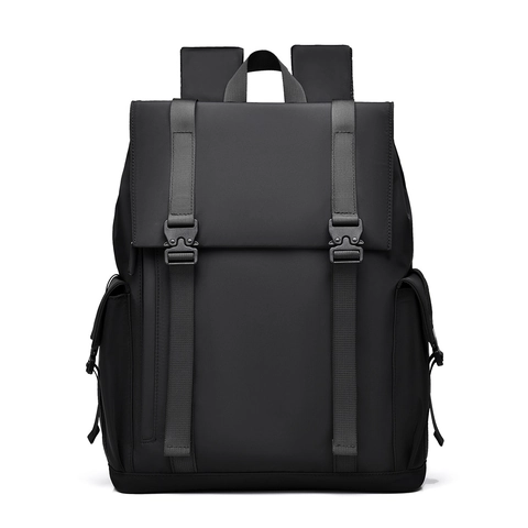 Men Casual Backpack Waterproof Oxford Cloth Flap Top Double Buckle Laptop Compartment Business Travel Schoolbag Minimalist