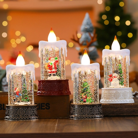 Christmas LED Snow Globe Candle Lamp Glitter Water Lantern Santa Snowman Battery Operated Holiday Desktop Decor Gift