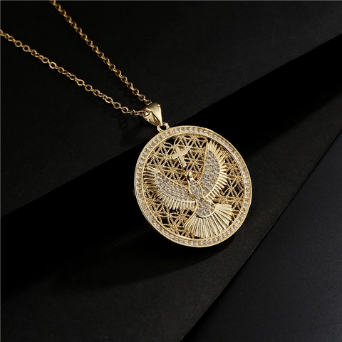 Collana Con Pendente Tondo Rotante Colomba Della Pace Rame Zirconi Croce Religiosa Spirito Santo Gioielli Di Moda